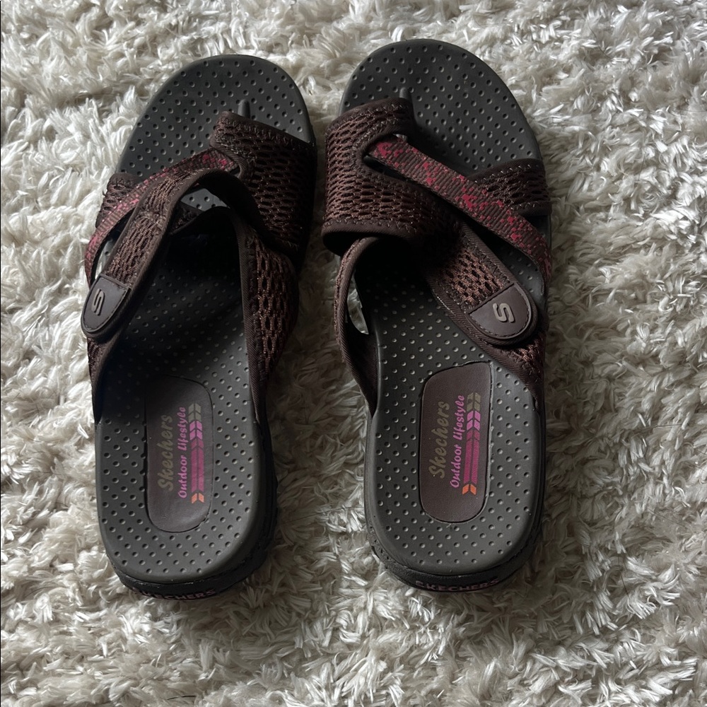 Skechers Dark Brown Slide Sandals